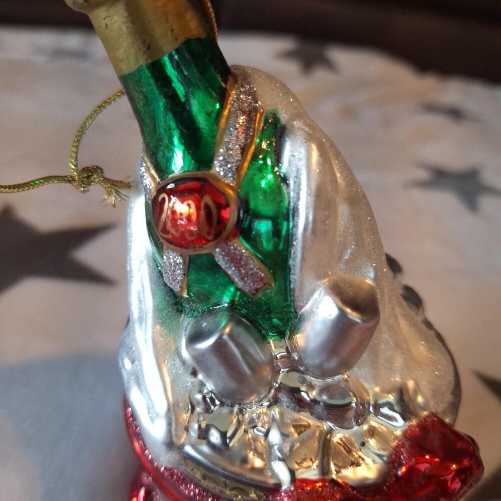 Vintage 2000 Blown Glass Christmas Ornament 6” Champagne in Ice Bucket - Picture 2 of 8